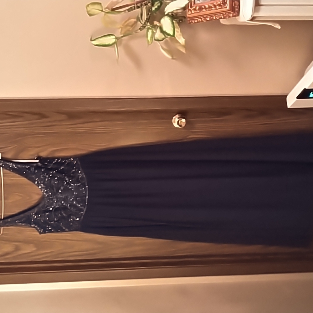 David's Bridal Marine Blue Dress with Beading